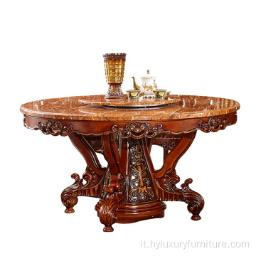 Tavolo rotondo da sala da pranzo barocco intagliato a mano in stile americano